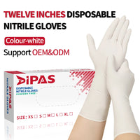 Heavy Duty Nitrile Gloves – 12" White 5.6mil Extra Long Powder-Free Latex-Free 100pcs/Box XS–XL