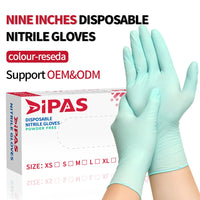 Disposable Nitrile Gloves – 9" Aqua Green 5.2mil Powder-Free Latex-Free 100pcs/Box XS–XL