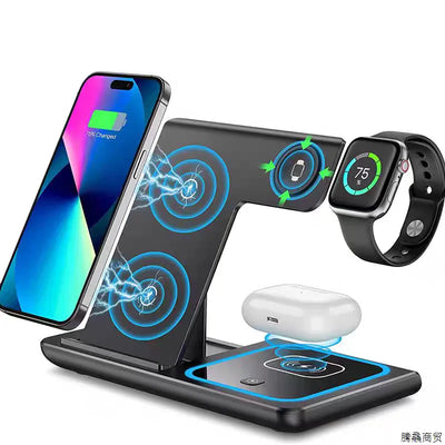 3-in-1 Wireless Charging Station for iPhone 12–16, iWatch & AirPods – 15W Fast Charge