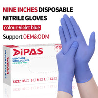 Disposable Nitrile Gloves – 9" Purplish Blue 3.2mil Food-Safe Chemical-Resistant 100pcs/Box XS–XL