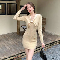 Fashion Elegant Temperament Small Dress Spring and Autumn, Unique Beautiful Ribbon Slim -fitting Hip Knitted Dress