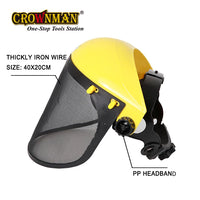 CROWNMAN Safety Face Shield – 14" Splashproof Iron Mesh Industrial Headgear