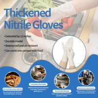 Heavy Duty Nitrile Gloves – 12" White 5.6mil Extra Long Powder-Free Latex-Free 100pcs/Box XS–XL