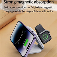 3-in-1 15W Magnetic Wireless Charger Stand Fast Charging for  Base with Folding Feature for Iwatch and for Airpods