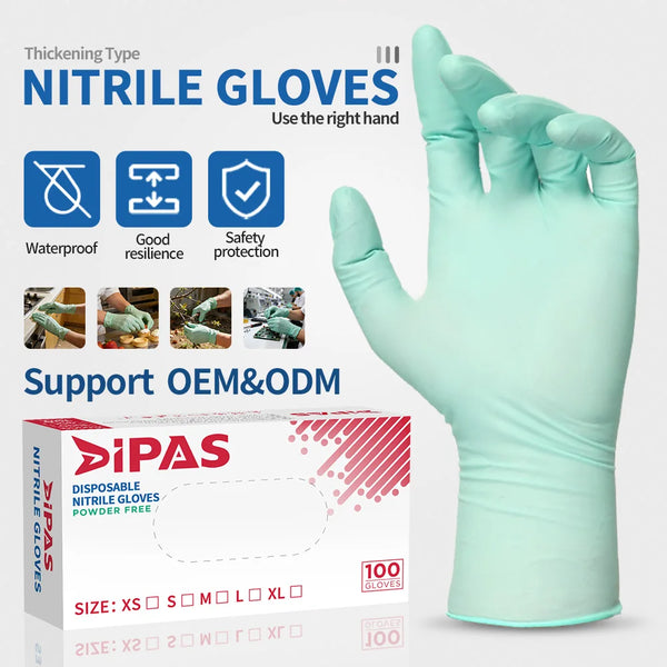 Disposable Nitrile Gloves – 9" Aqua Green 5.2mil Powder-Free Latex-Free 100pcs/Box XS–XL