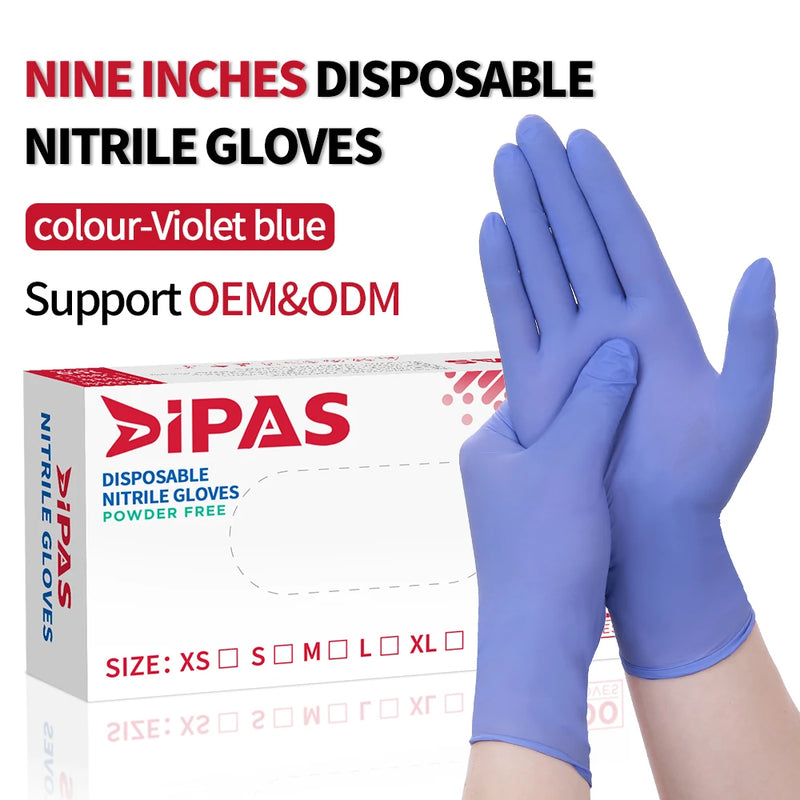 Disposable Nitrile Gloves – 9" Purplish Blue 3.2mil Food-Safe Chemical-Resistant 100pcs/Box XS–XL