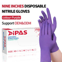 Disposable Nitrile Gloves – 9" Purple 3.54mil Powder-Free Latex-Free 100pcs/Box S–XL