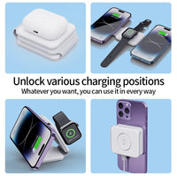 3-in-1 15W Magnetic Wireless Charger Stand Fast Charging for  Base with Folding Feature for Iwatch and for Airpods