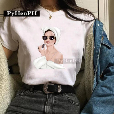 Fashion Girl T Shirt  A Stylish European and American Style Printed T-shirt Is A Great Summer Casual Friend for Women