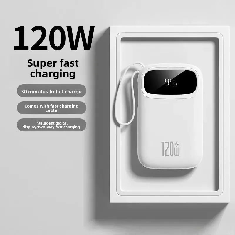 120W Fast Charging Power Bank – 10000/20000mAh with Built-in Cable