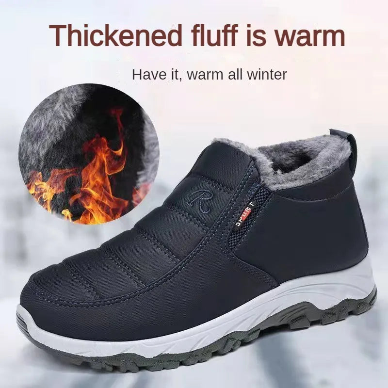 Men's Chunky Ankle Boots – Warm Cotton Slip-On Winter Shoes
