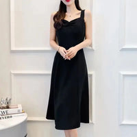 Fashion V-Neck Folds Slip Midi Dress Casual Summer Vintage Broken Flowers Commute Female Clothing Elegant A-Line Waist Dresses