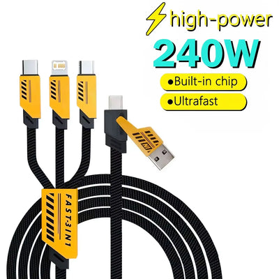 240W 3-in-1 Fast Charging Cable – USB-C, Micro USB & Lightning (1.2m)