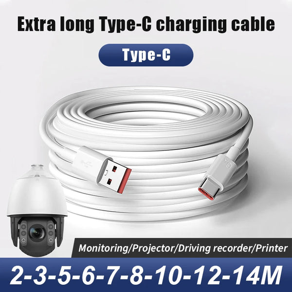 Ultra-Long USB-C Cable 1–14m for Monitors, Printers & Dash Cams