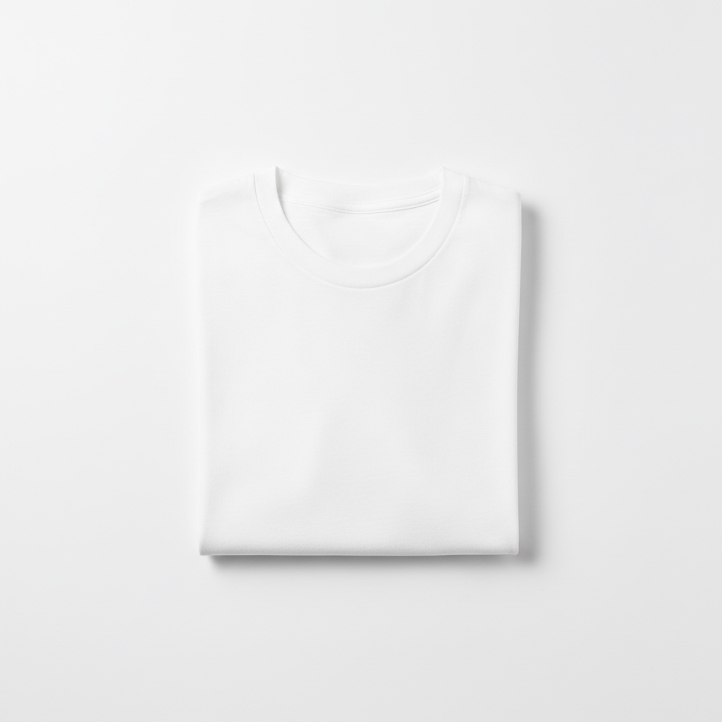 Classic white cotton t-shirt folded neatly