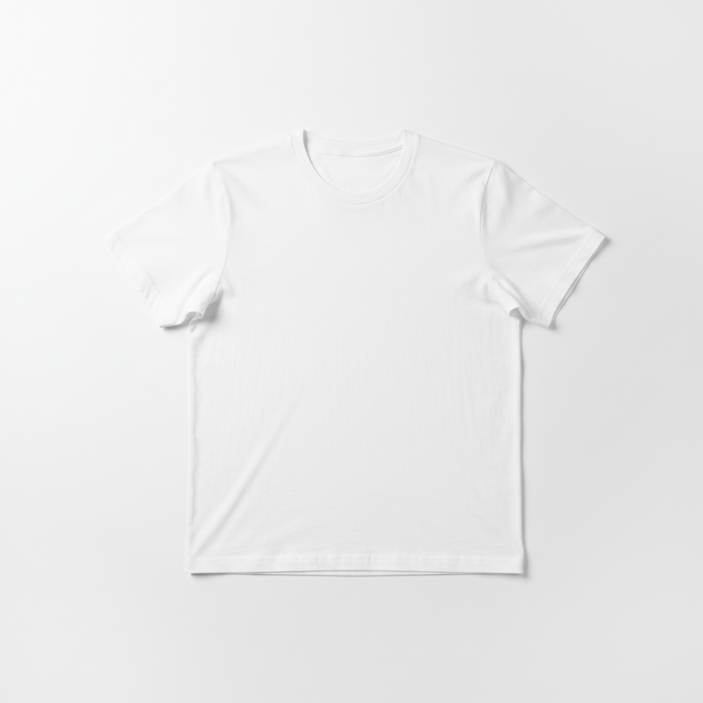 Classic white cotton t-shirt flat lay